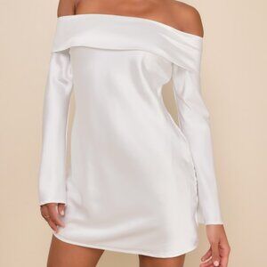 Lulus Luxurious Vision White Satin Off-the-shoulder Mini Dress - Size L
